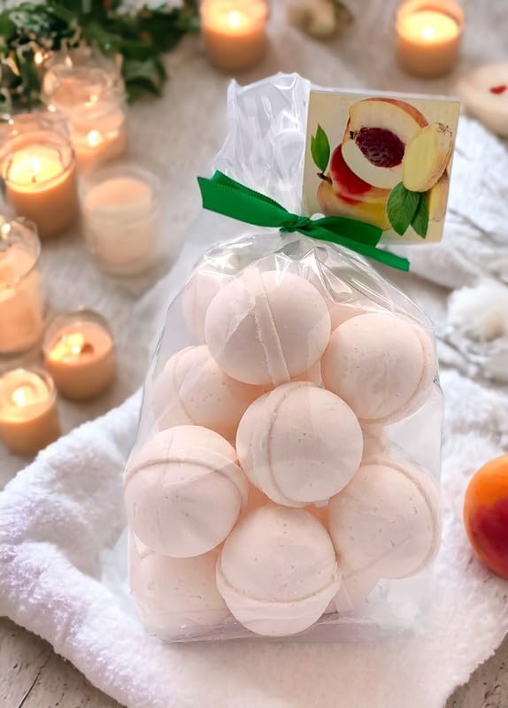 Bath Bombs 14 Set 1 oz/ea, USA Handmade, Quality Bath Fizzies | Essential Oils Aromatheraphy | Moisturizing Shea & Coco Butter | Anti-Stress | Skin Friendly & Kids-Safe - Georgia Peach