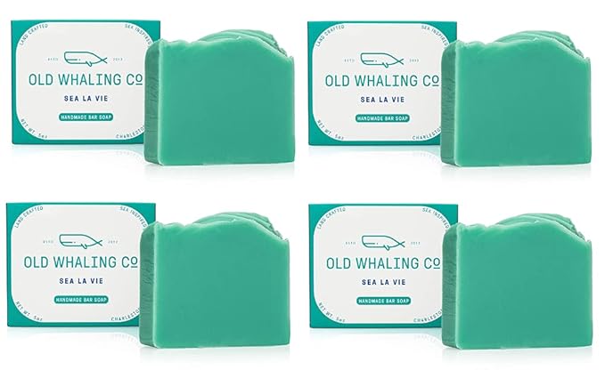 Old Whaling Co Sea la Vie Handmade Bar Soap 4 Pack – Face, Hand and Body Wash - Moisturizing Olive Oil Bath Soap – Rose, Apple and Jasmine Scent, 5 oz Each
