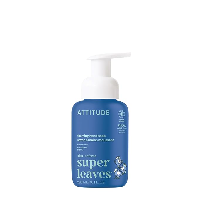 ATTITUDE Foaming Hand Soap for Kids, EWG Verified, Dermatologically Tested, Plant- and Mineral-Based Ingredients, Vegan, Blueberry, 10 Fl Oz