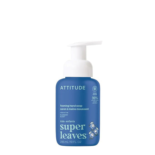 ATTITUDE Foaming Hand Soap for Kids, EWG Verified, Dermatologically Tested, Plant- and Mineral-Based Ingredients, Vegan, Blueberry, 10 Fl Oz
