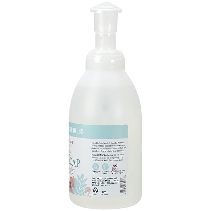 Ginger Lily Farms Botanicals All-Purpose Foaming Hand Soap Refill, 100% Vegan & Cruelty-Free, Cucumber Mint Bliss Scent, 20 Fl Oz (Pack of 1)