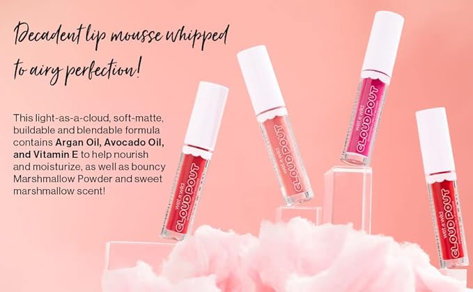 wet n wild Lip Cream Cloud Pout w/Marshmallow, Dark Red I'm On Cloud Wine | Argan Oil | Vitamin E