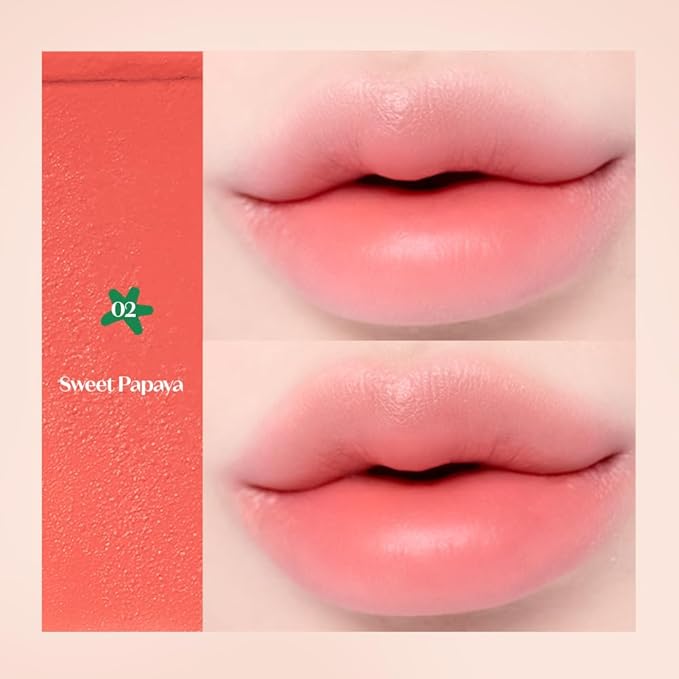 Etude Fruity Lip & Cheek Blur Balm – Sheer Tinted, Moisturizing Cream Balm with Puff, Hydrating Multi-Use Lip & Cheek Color #2 Papaya