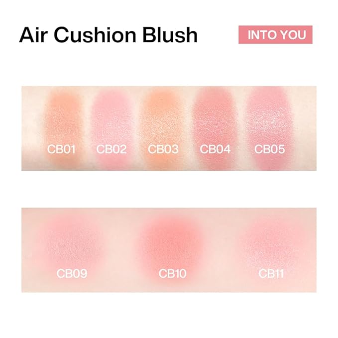 INTO YOU Cream Blush Air Cushion for Cheeks Eyes, Moisturizing, Lightweight, Dewy Finish Face Makeup, Long Wearing, Buildable, Blendable, Pigmented Liquid Blush, for All Skin Tones, CB09 Well Peach