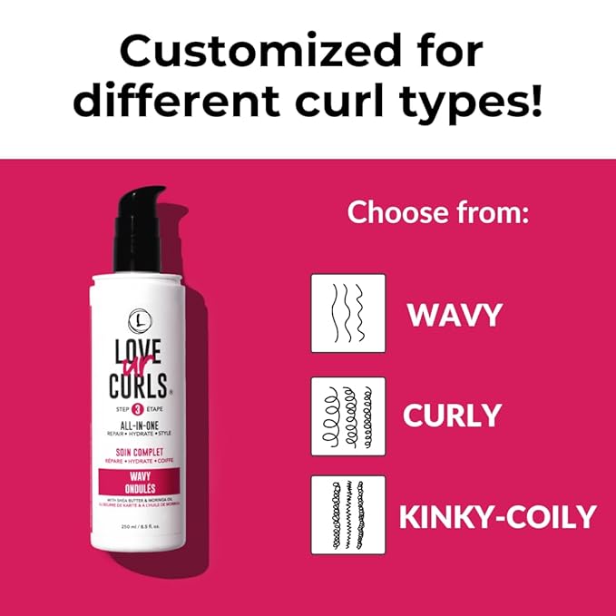 Love Ur Curls LUS Brands All-in-One Styler for Natural Wavy Textured Hair 8.5 oz - Repair, Hydrate, Style in One Easy Step - No Crunch Non-Sticky Hair Care with Shea Butter and Moringa | Repair, Hydrate, No Crunch, Non-Sticky