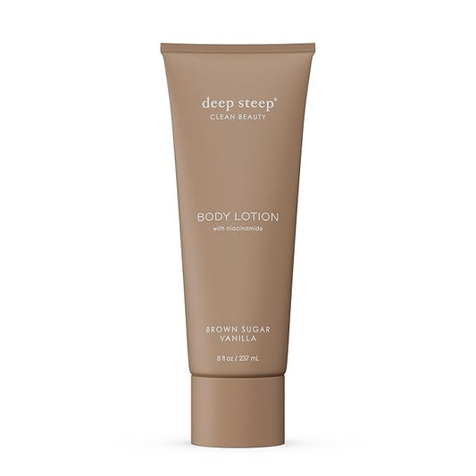 Deep Steep Body Lotion, Brown Sugar Vanilla, 8 oz – Moisturizer with Coconut Oil, Shea Butter, Argan Oil, Aloe Vera & Niacinamide – Vegan, Clean Beauty, Daily Skin Hydration