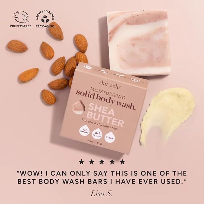 Kitsch Shea Butter Exfoliating Body Wash Bar Soap – Super Hydrating with Plant-Based Exfoliating Body Scrub – Moisturizing Skin Care – Paraben, Silicone & Sulfate-Free, Vegan – Made in USA, 4 oz