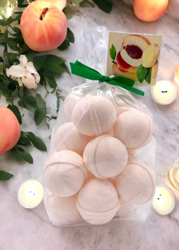 Bath Bombs 14 Set 1 oz/ea, Natural and Organic, USA Handmade | Aromatic Bath Fizzies | Nourishing, Shea & Coco Butter | Gift Set | Vegan & Cruelty-Free, Soothing & Calming - Ginger Peach