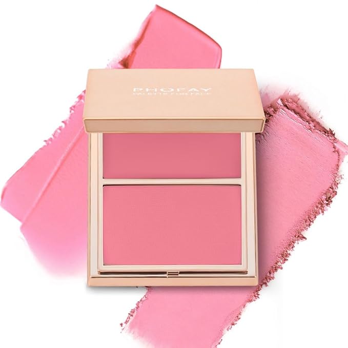 PHOFAY Dual-Texture Contour Palette – Cream & Powder Finish for Natural Radiance, Slim Travel-Friendly Compact, Vegan & Cruelty-Free Formula (04#)