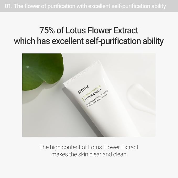 ROVECTIN Calming Lotus Water Cream - Lightweight Face Moisturizer for Oily, Combination Skin | 75% Lotus Water Extract For Skin Purifying, Anti-Aging | Vegan Korean Skincare (2.03 fl.oz) [2 Pack]