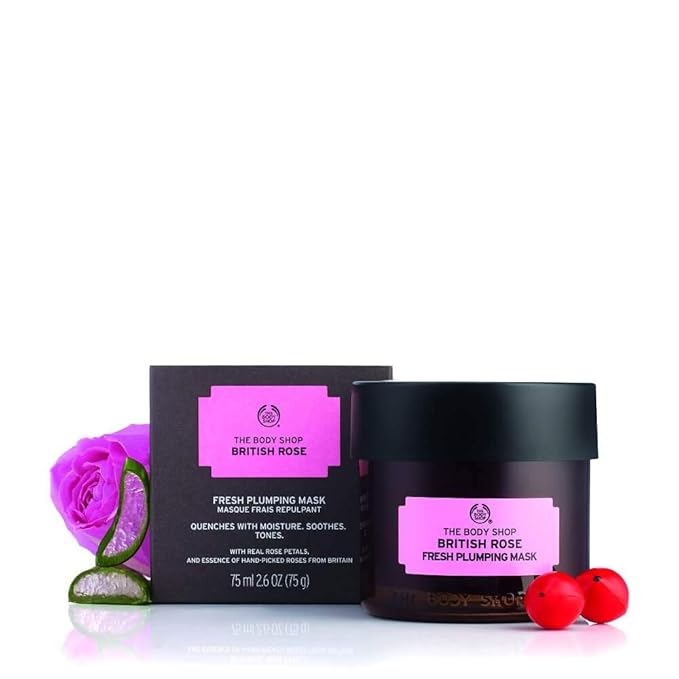 The Body Shop British Rose Fresh Plumping Mask, For Dehydrated Skin, Vegan, 2.6 OZ