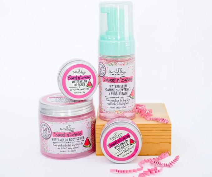 Bella & Bear Sweet 'n; Sassy MIdi Bath & Body Gift Set with Foaming Shower Gel & Bubble Bath, Body Scrub & Lip Scrub and Lip Butter. Great Gifts for Women Birthdays, Girlfriends, Bridesmaids