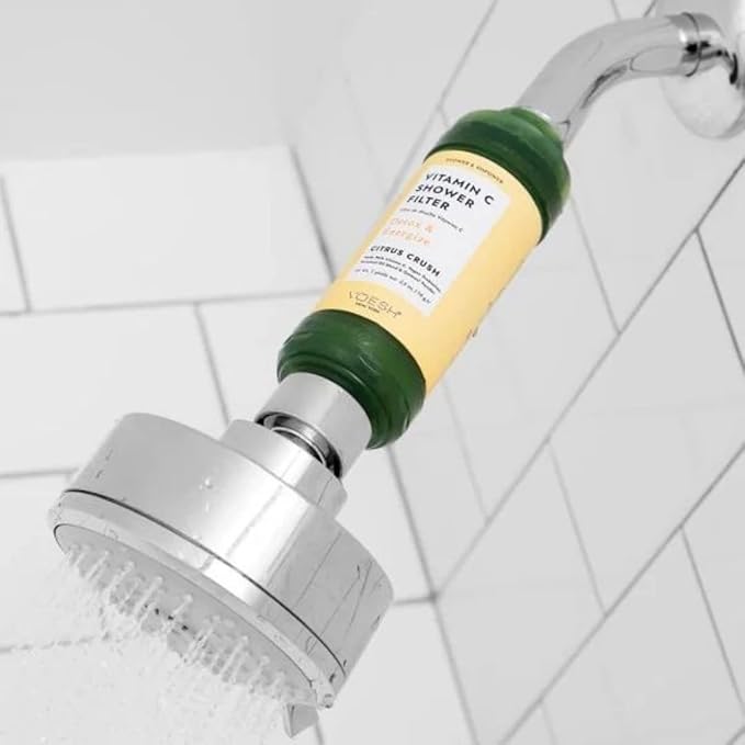 VOESH Shower & Empower Duo, Vitamin C Shower Filter, Exfoliating Sugar Scrub, Body Wash, Clean Shower Care Set, Vegan Skincare, Spa Gift, Clean Beauty