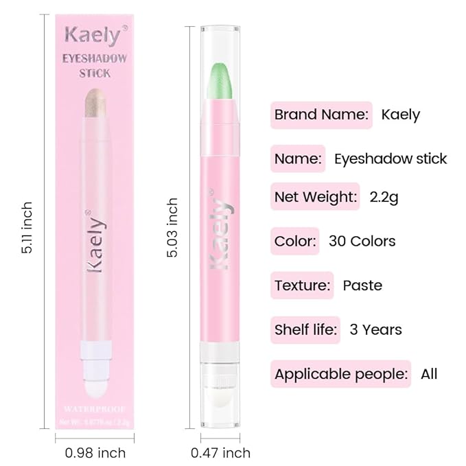 2in1 Shimmer Cream Eye Shadow Stick-Greenish Cyan, Eyeliner Pencil Eyeshadow Palette Makeup, Waterproof Long Lasting Brightener, Crease Proof & Smudge Resistant, Cream Eyeshadow with Built-in Smudger