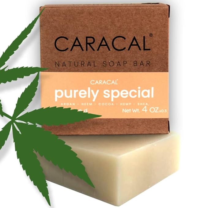 CARACAL Fragrance-Free Hemp Argan Neem Herbal Soap Bar Purely Special – All Natural Olive, Castor Oils, Cocoa & Shea Butter