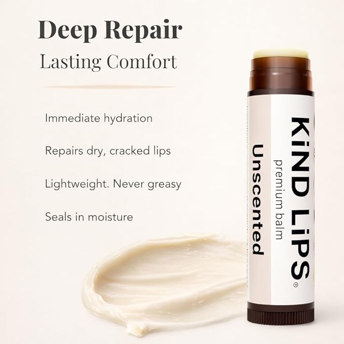 Kind Lips Unscented Organic Lip Balm Fragrance Free Unflavored Natural Moisturizing Lip Care 3 Pack