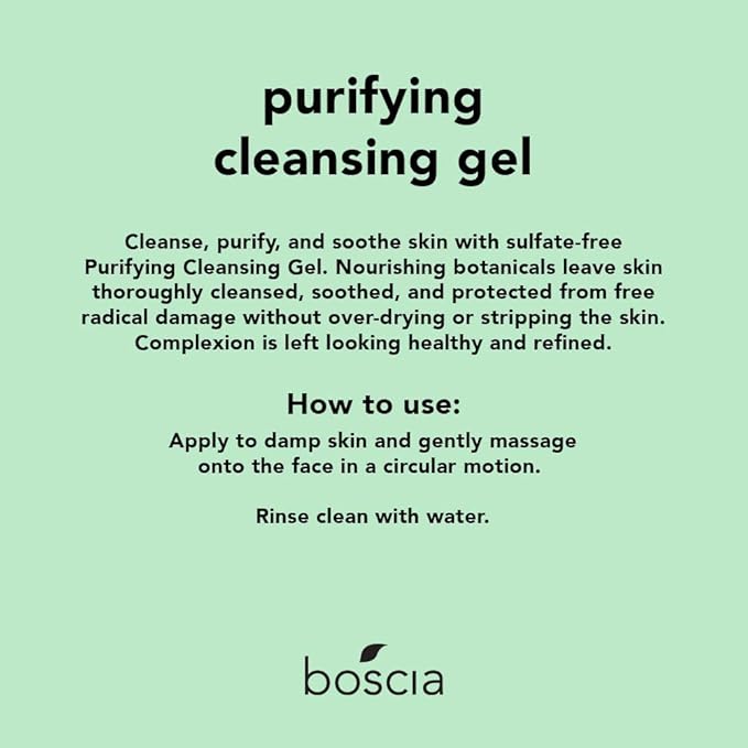 boscia Purifying Cleansing Gel - Vegan, Cruelty-Free, Natural and Clean Skincare | Daily Natural Purifying Deep Cleansing Gel Face Cleanser, 5 fl oz