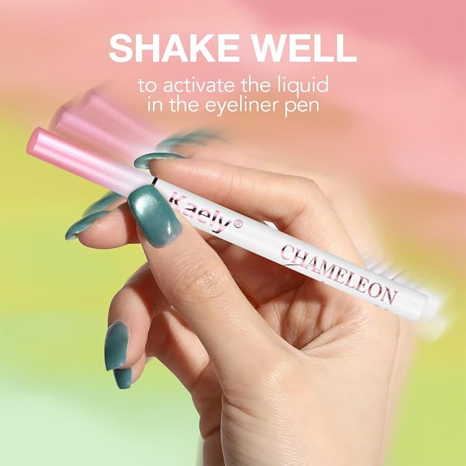 Kaely Chameleon Liquid Eyeliner, Glitter Metallic Chrome Eyeliner Liquid, Multichrome Eye Liner Waterproof Smudge Proof, High-Pigmented Makeup Looks, Quick-Drying, Cruelty-free, 06 Iridescent Pink