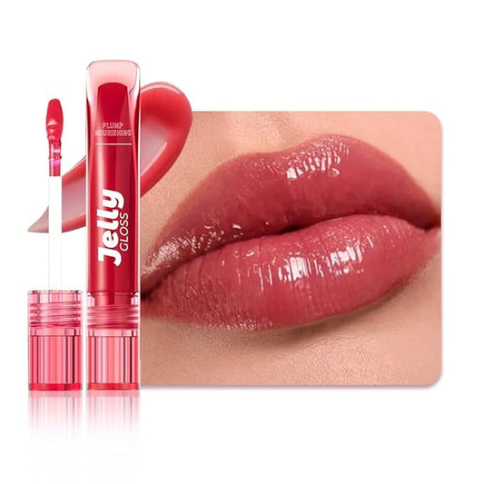 Jelly Lip Gloss, Soft Lip Tint, Instantly creates a Sheer Glass-like Shine, Cool Blue Red Rose Mocha Bean Chocolate Brown Colors, Smoothing, Moisturizing, Plump and Hydrated (B02)