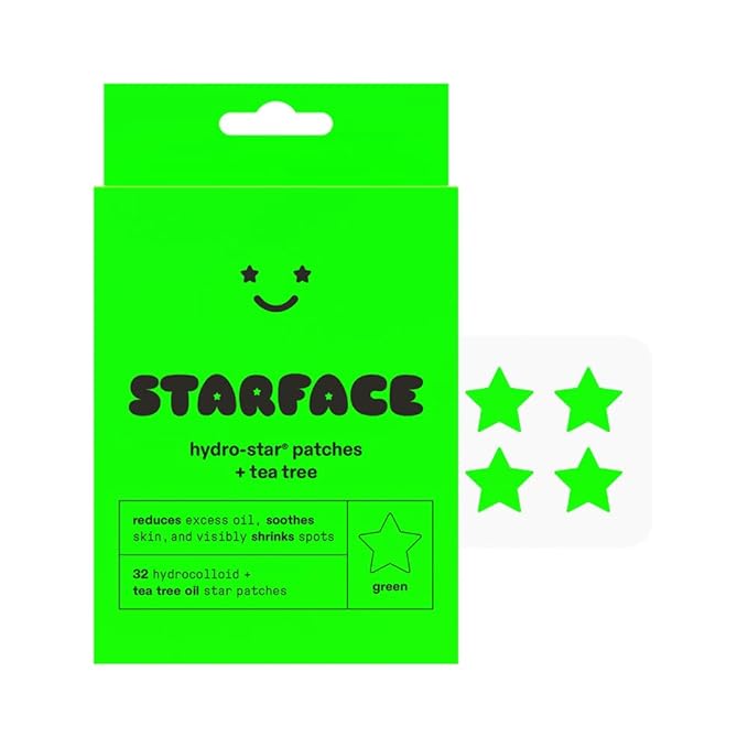 Starface Hydro-Star + Tea Tree, Hydrocolloid Patches with Plant-Based Tea Tree Oil, Helps Naturally Reduce Oil and Unclog Pores, Vegan and Cruelty-Free Skincare (32 Count)