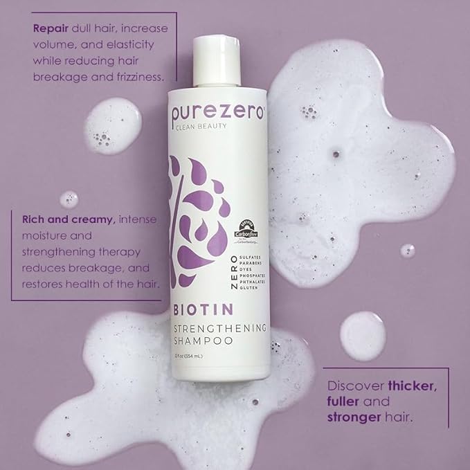 Purezero Biotin Shampoo & Conditioner Set - Anti Thinning Formula - Volumizing, Thicker, Fuller Hair - Zero Sulfates, Parabens, Dyes, Gluten - 100% Vegan & Cruelty Free (12 Fl Oz (Pack of 2))