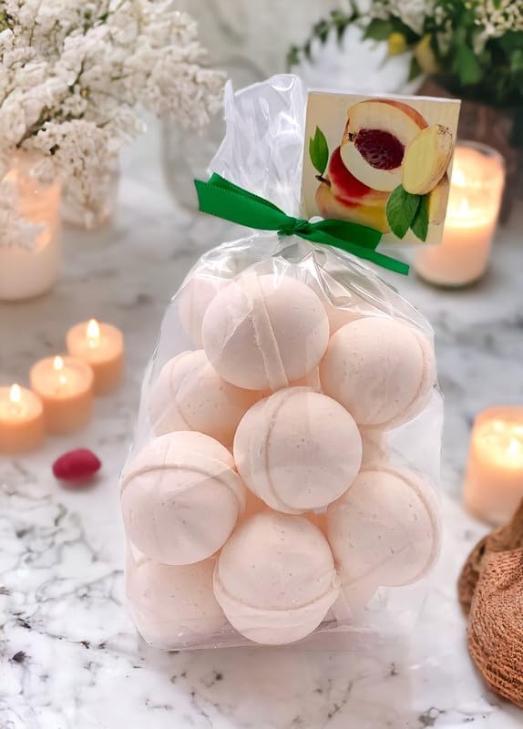 Bath Bombs 14 Set 1 oz/ea, Natural and Organic, USA Handmade | Aromatic Bath Fizzies | Nourishing, Shea & Coco Butter | Gift Set | Vegan & Cruelty-Free, Soothing & Calming - Ginger Peach