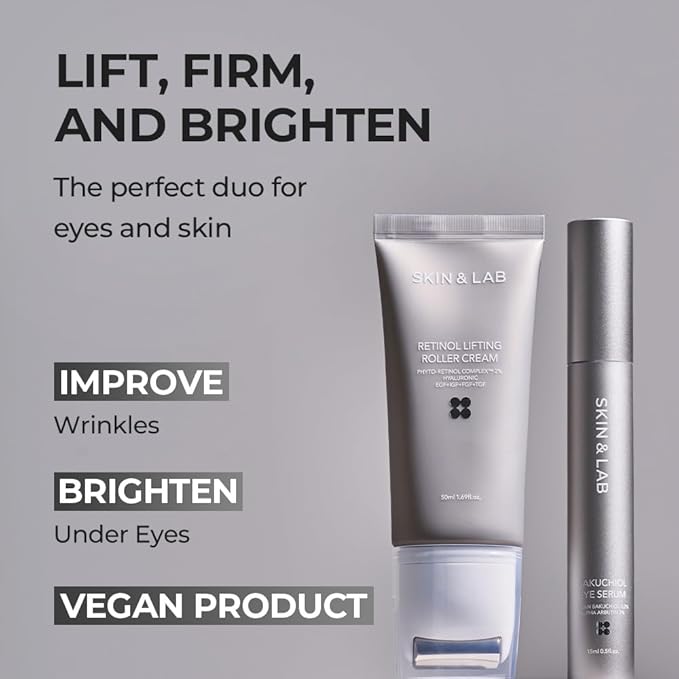 [SKIN&LAB] Anti-aging Rollers Duo Set, includes Bakuchiol Eye and Retinol Lifting Roller, Korean Vegan Skincare Gift Set, Gift for women, Valentine skincare gift set