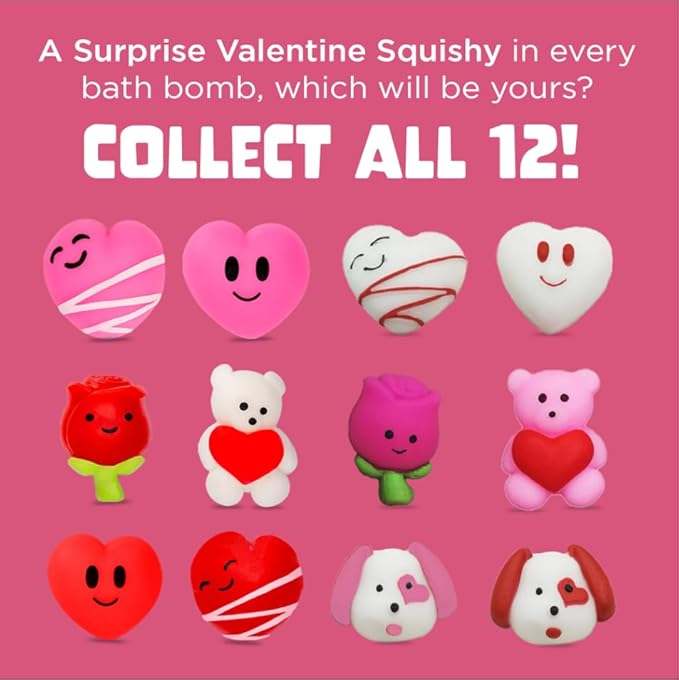 Valentines Bath Bombs for Kids with Surprise Heart Toys Inside (6 Pack) - Valentines Day Gifts for Kids & Women, Bubble Bath, USA Made, Kids-Safe Ingredients, Fruity Scents by Two Sisters