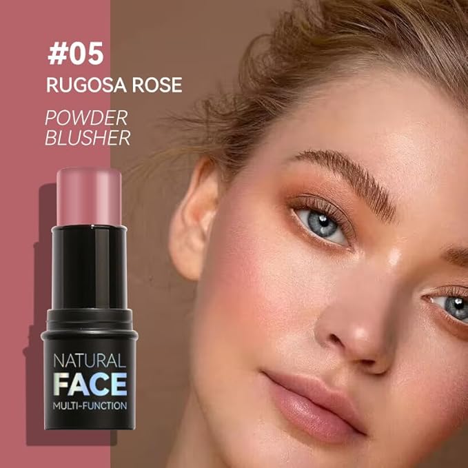 Natural Blush Stick for Cheeks & Lips - Creamy, Buildable, Vegan Makeup ，Long-Lasting, Easy Blend, Travel-Friendly (05)