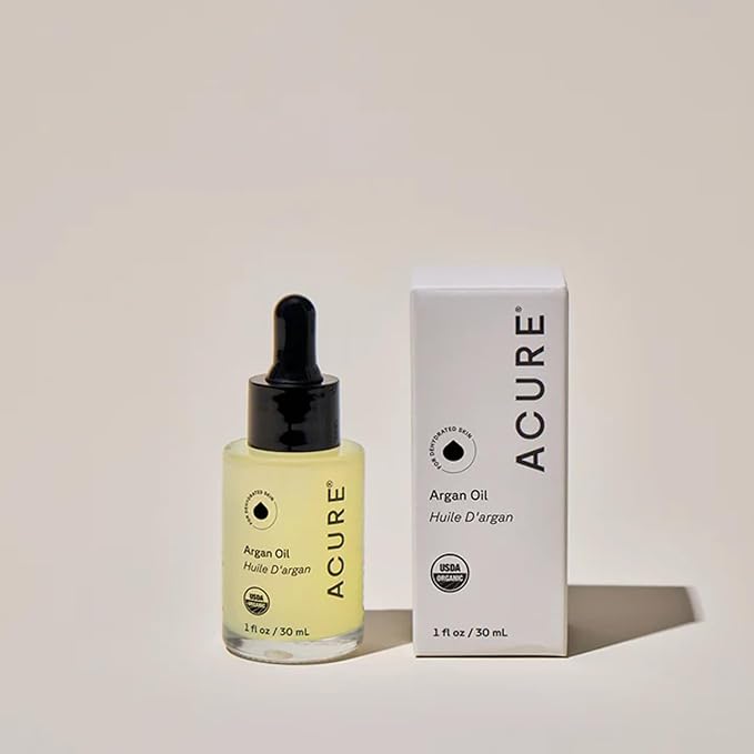 Acure The Essentials Argan Oil - Organic Argan Oil for Hair & Skin, Pure Renewing Moisture for Face & Body, Carrier Oil for Essential Oils, Vegan, Natural, Cold Pressed - 1 fl oz (2 Pack)