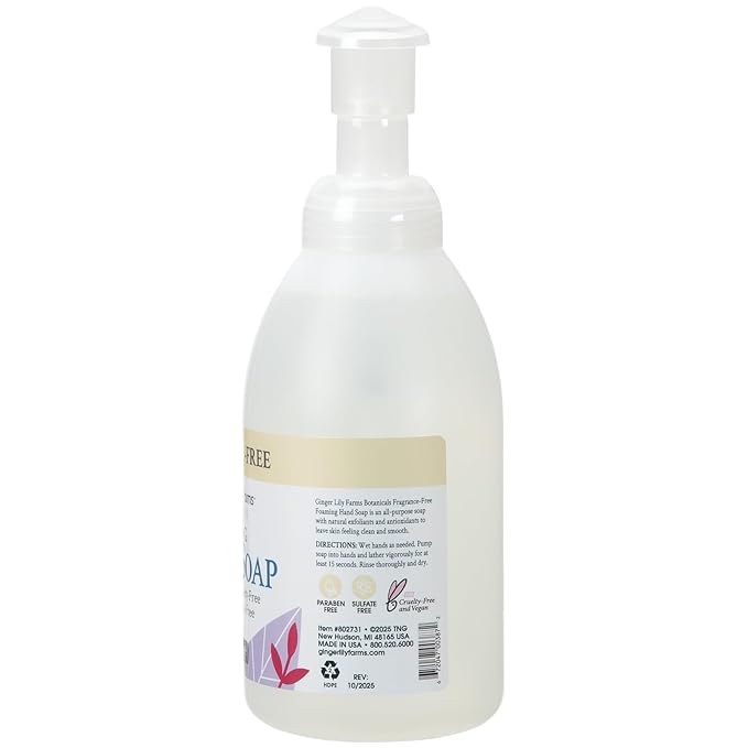 Ginger Lily Farms Botanicals All-Purpose Foaming Hand Soap Refill, Fragrance Free, 100% Vegan & Cruelty-Free, Unscented, 20 Fl Oz (Pack of 1)