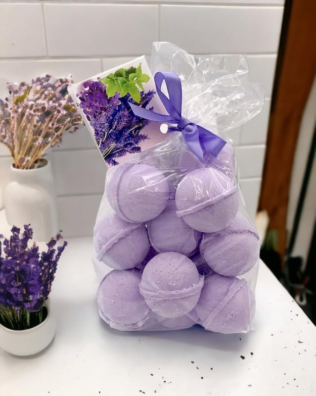 Bath Bombs 14 Set 1 oz/ea, Natural and Organic USA Handmade Bath Fizzies | Nourishing Shea & Coco Butter | Relaxing Aromatherapy | Gift Idea | Vegan & Cruelty-Free, Skin Friendly - Lavender Vanilla