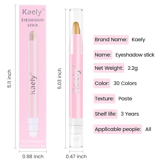 2in1 Shimmer Cream Eye Shadow Stick - Beige Gold, Eyeliner Pencil Eyeshadow Palette Makeup, Waterproof Long Lasting Brightener, Crease Proof & Smudge Resistant, Cream Eyeshadow with Built-in Smudger