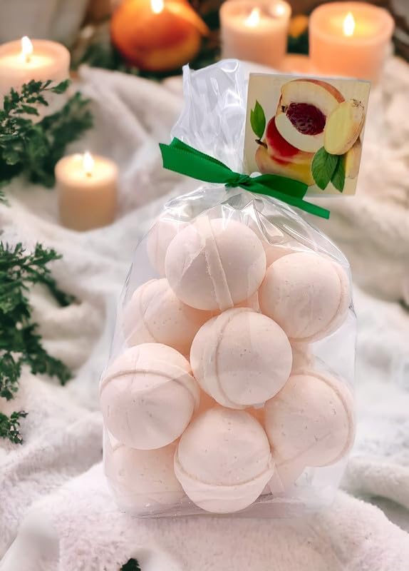 Bath Bombs 14 Set 1 oz/ea, USA Handmade, Quality Bath Fizzies | Essential Oils Aromatheraphy | Moisturizing Shea & Coco Butter | Anti-Stress | Skin Friendly & Kids-Safe - Georgia Peach