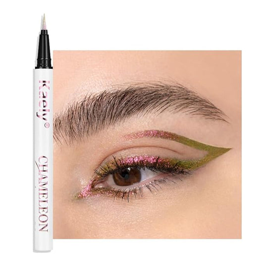 Kaely Chameleon Liquid Eyeliner, Glitter Metallic Chrome Eyeliner Liquid, Multichrome Eye Liner Waterproof Smudge Proof, High-Pigmented Makeup Looks, Quick-Drying, Cruelty-free, 01 Flare