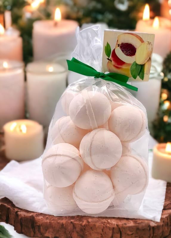Bath Bombs 14 Set 1 oz/ea, USA Handmade, Quality Bath Fizzies | Essential Oils Aromatheraphy | Moisturizing Shea & Coco Butter | Anti-Stress | Skin Friendly & Kids-Safe - Georgia Peach