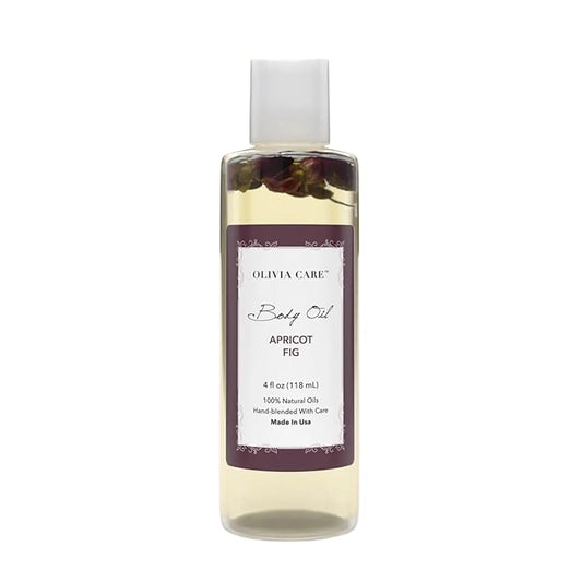 Olivia Care Body Oil Apricot Fig Vegan & Natural Moisturizing - Infused with VITAMIN E, K & Omega Fatty Acids - Refreshing Fragrance - Reduce Dry Skin, Anti-Aging Properties (Apricot Fig)