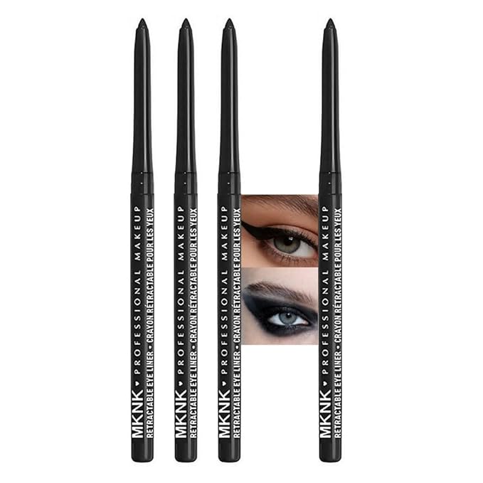 4Pcs Retractable Creamy Eyeliner & Eyeshadow Sticks for Women, Black White Brown Blue Purple Green Gray Colors, Ultra Pigmented Eye Pencils, Matte Satin Finish,Vegan,Cruelty-Free (4 Pcs: 02# Black)
