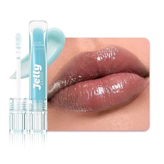 Jelly Lip Gloss, Soft Lip Tint, Instantly creates a Sheer Glass-like Shine, Cool Blue Red Rose Mocha Bean Chocolate Brown Colors, Smoothing, Moisturizing, Plump and Hydrated (B01)
