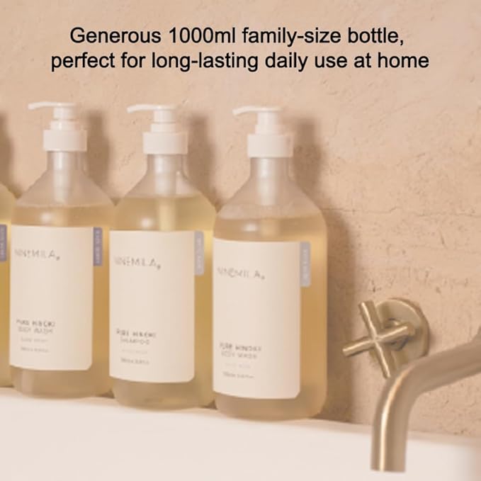 NINEMILA Pure Hinoki Body Wash, White Musk, 1000ml(33.8 fl oz) Family Size – Gentle Daily Body Cleanser for a Calm, Spa-Like Shower Experience