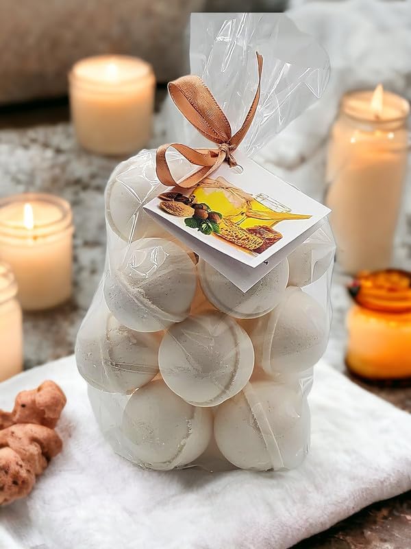 Bath Bombs Set of 14 Bombs 1 oz/ea, USA Handmade Bath Fizzies, Shea & Coco Butter | Moisturizing | Birthday Gift Idea for Her/Him | Natural Ingredients Vegan & Cruelty Free - Honey Almond