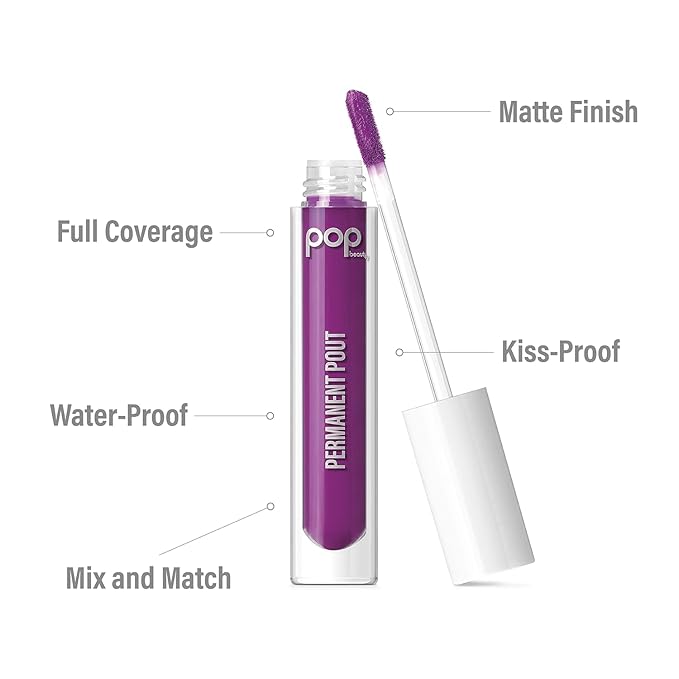 POP Beauty PERMANENT POUT | OMG VIOLET - Long Lasting Liquid Lipstick | Water, Smudge and Kiss-Proof, Velvet Lip Paint, Matte Finish, Full Colour Coverage