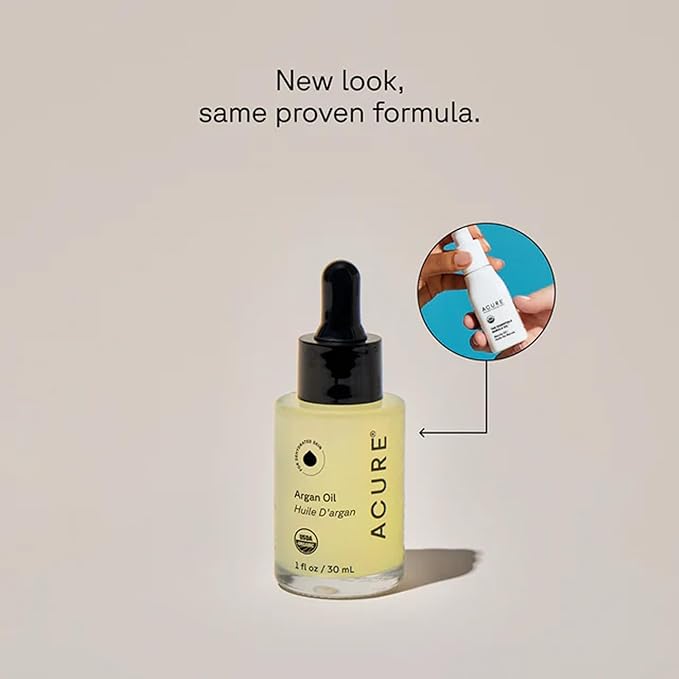 Acure The Essentials Argan Oil - Organic Argan Oil for Hair & Skin, Pure Renewing Moisture for Face & Body, Carrier Oil for Essential Oils, Vegan, Natural, Cold Pressed - 1 fl oz (2 Pack)