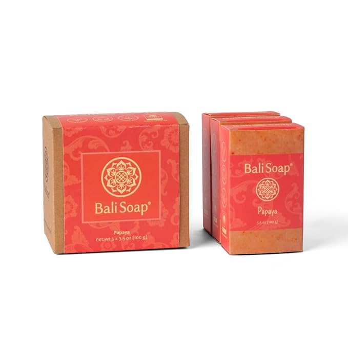 Bali Soap - Papaya Natural Soap Bar for Men & Women - Vegan, Handmade, Exfoliating, Moisturizing - 3 Pack, 3.5 Oz Each