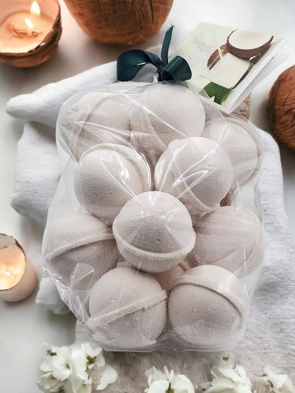 Bath Bombs 14 Set 1 oz/ea, USA Handmade, Quality Bath Fizzies | Essential Oils Aromatheraphy | Moisturizing Shea & Coco Butter | Natural and Organic, Vegan & Cruelty-Free - Creamy Coconut