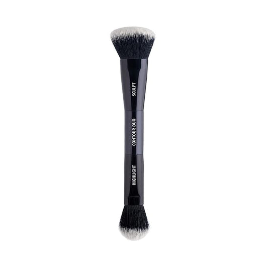 Lune+Aster Contour Duo Brush | Dual-Ended Contour Makeup Brush To Sculpt And Highlight. Made with Alumium Handle, Vegan Bristles.