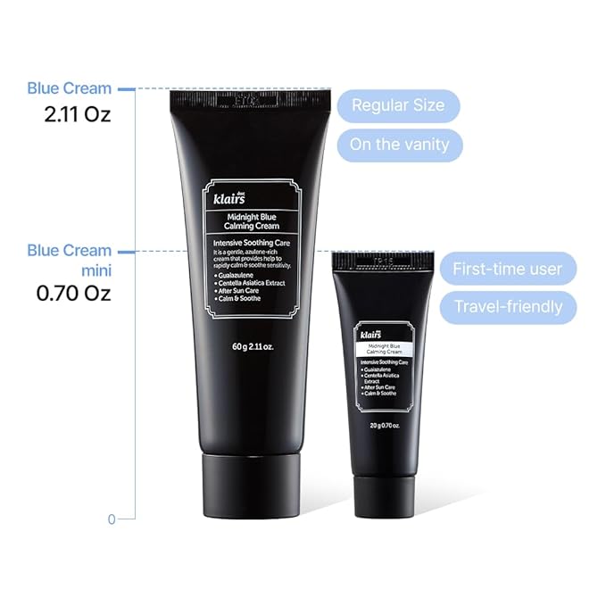 DearKlairs Midnight Blue Calming Cream | Face Moisturizer for Redness Relief, Guaiazulene, EGF & Ceramide, Post-Treatment Recovery, Korean Vegan Skincare for Sensitive Skin, 0.7 Oz (Pack of 1)