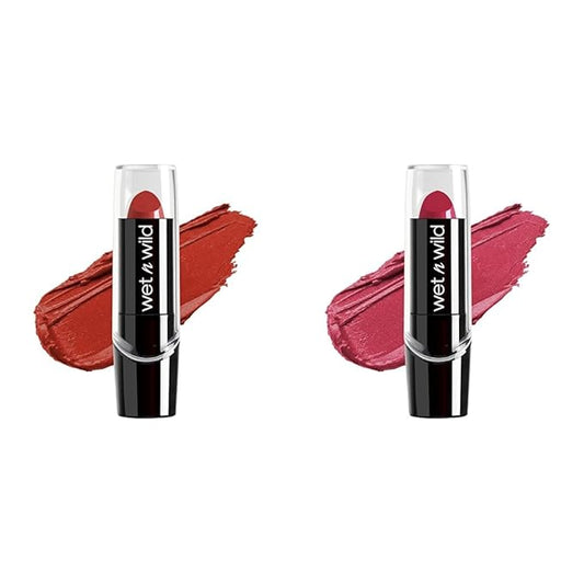 wet n wild Silk Finish Lipstick Hydrating Rich Buildable Lip Color with Vitamins A E & Macadamia, Cruelty-Free & Vegan - Raging Red and In The Near Fuchsia
