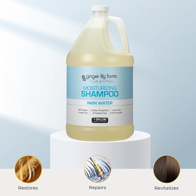 Ginger Lily Farms Club & Fitness Moisturizing Shampoo for All Hair Types, 100% Vegan & Cruelty-Free, Rain Water Scent, 1 Gallon (Pack of 4)