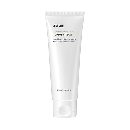 ROVECTIN Calming Lotus Cream – Lightweight Hydrating & Soothing Moisturizer Face Cream for Sensitive Skin | 75% Lotus Water Extract & Niacinamide for Anti-Aging | Vegan Korean Skincare (2.03 fl oz)